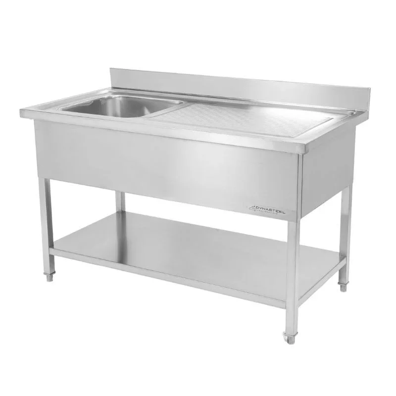 Haute Qualité Plonge 1 Bac avec Dosseret et Etagère - L 1400 x P 700 mm