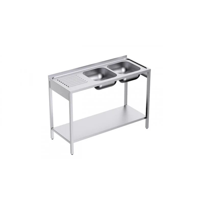 Plonge 2 Bacs avec Etagère et Egouttoir à Gauche - L 1200 x P 500 mm Offre Exclusive