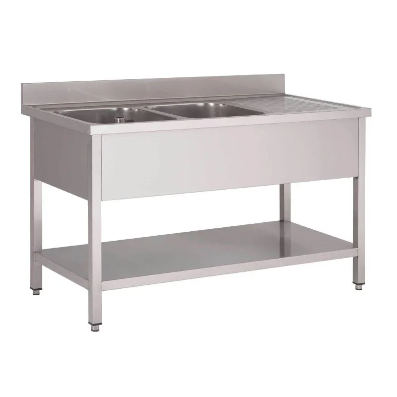 Nouvel Arrivage Plonge en Inox Avec Étagère Basse 2 Bacs À Gauche - L 1600 x P 700 mm