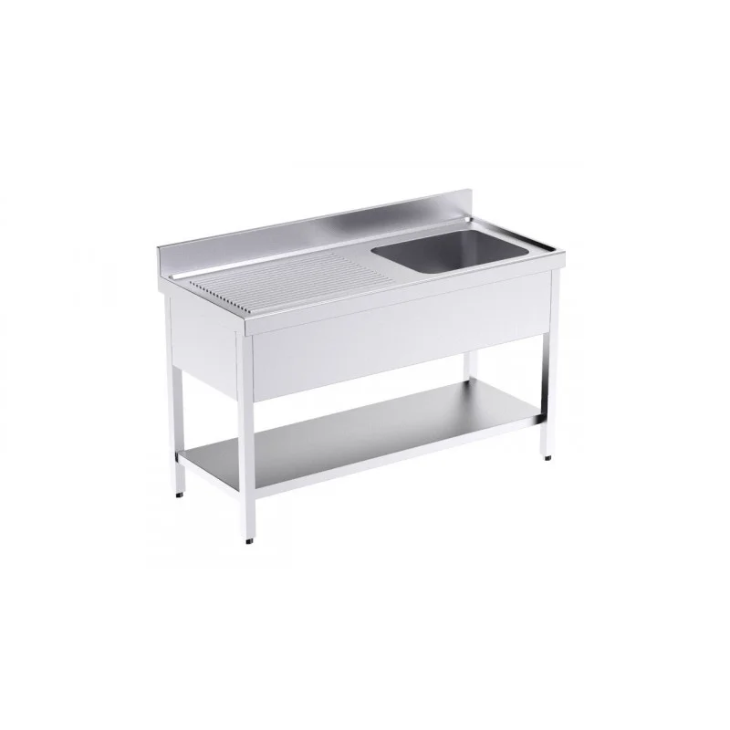 Plonge 1 Bac avec Etagère et 2 Egouttoirs à Gauche - L 1400 x P 600 mm Commander Vite