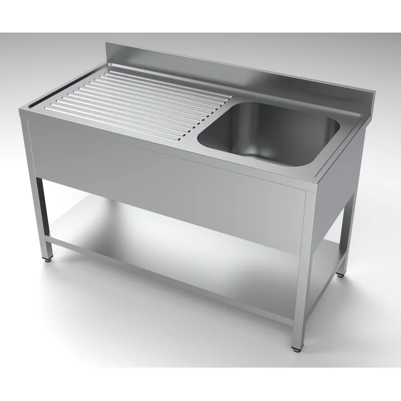 Plonge 1 Bac et Egouttoir à Gauche avec Dosseret et Etagère - L 1400 x P 700 mm Achat Immédiat