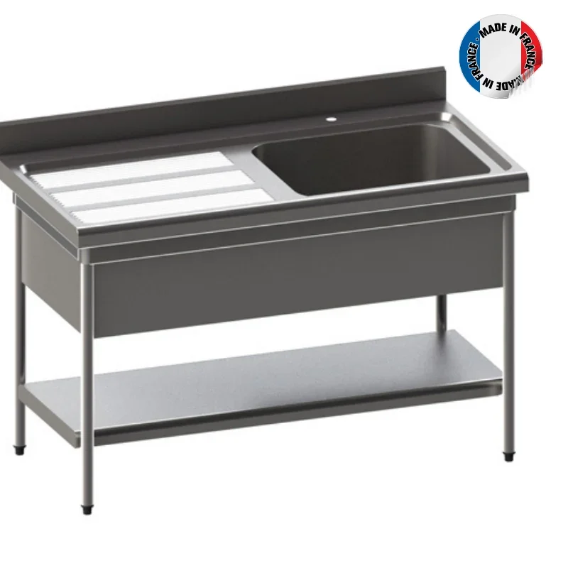 Livraison Gratuite Plonge Standard 1 Bac et Egouttoir à Gauche avec Etagère Pleine et Cache-Cuve - P 700 - L 1200 mm