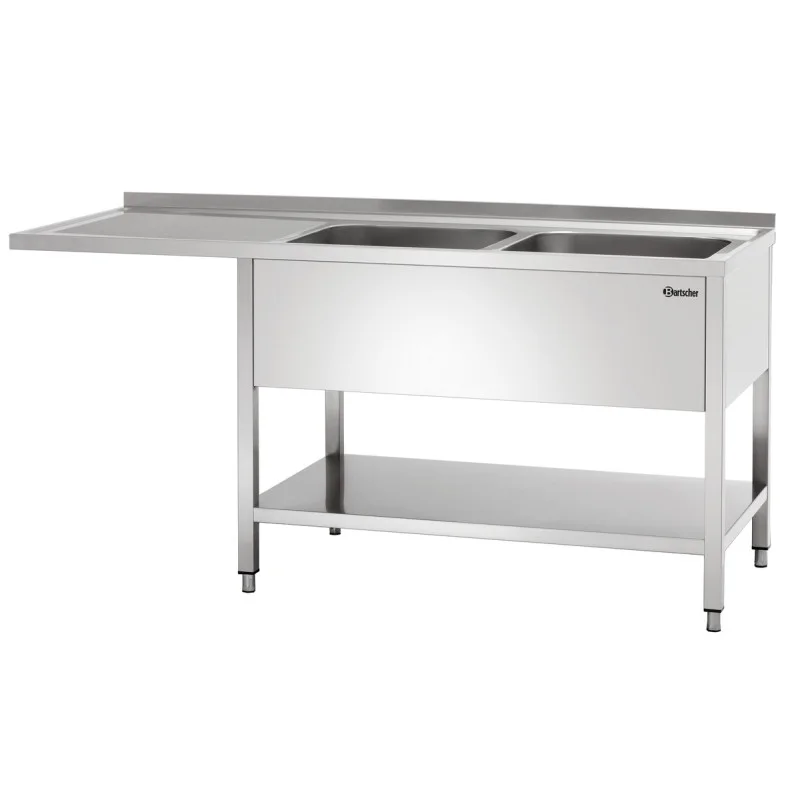Commander Maintenant Plonge 2 Bacs avec Passage Lave-Vaisselle, Dosseret et Etagère Basse - L 1800 x P 700 mm