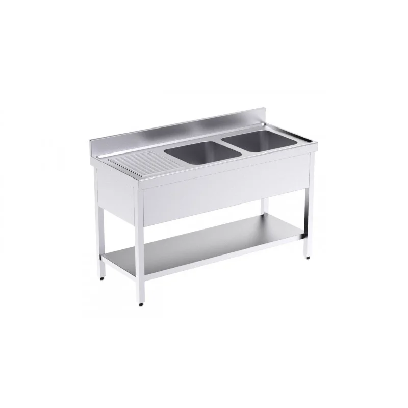 Retour Gratuit Plonge 2 Bacs avec Etagère et Egouttoir à Gauche - L 1800 x P 700 mm