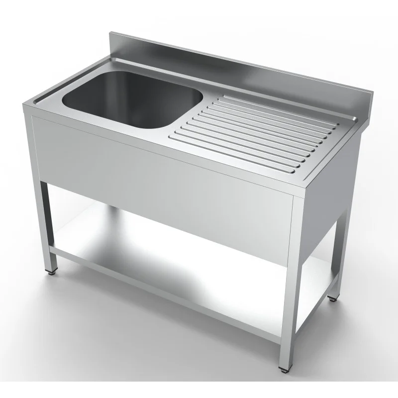 Promotion Saisonnière Plonge 1 Bac et Egouttoir à Droite avec Dosseret et Etagère - L 1200 x P 600 mm