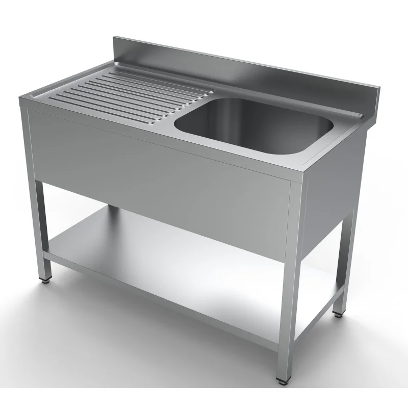 Satisfait Ou Remboursé Plonge 1 Bac et Egouttoir à Gauche avec Dosseret et Etagère - L 1200 x P 600 mm