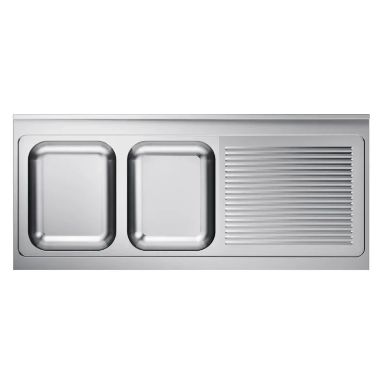Offre Du Jour Évier 2 Bacs et Egouttoir à Droite avec Dosseret - L 1600 x P 700 mm
