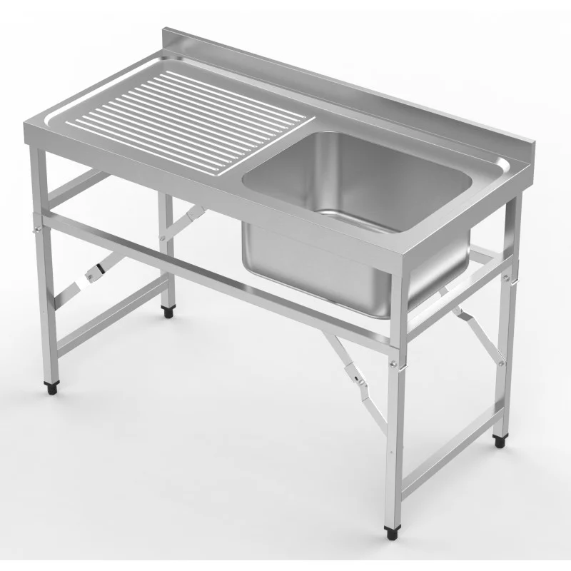 Plonge Pliante 1 Bac et Egouttoir à Gauche avec Dosseret - L 1200 x P 600 mm Produit De Marque