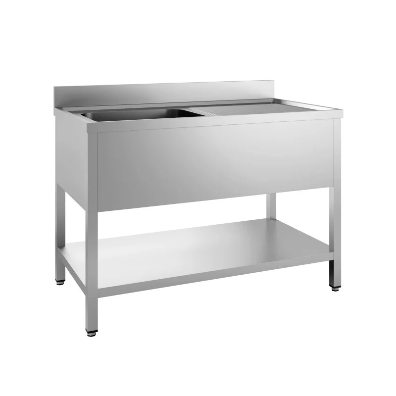 Vente Flash Plonge 1 Bac et Egouttoir à Droite avec Dosseret et Etagère Démontable - L 1600 x P 700 mm