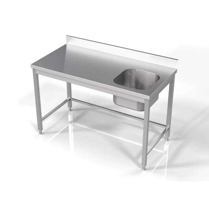 Plonge 1 Bac à Droite avec Dosseret - L 1400 x P 700 mm Achat Immédiat