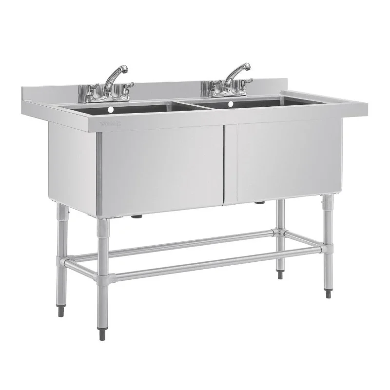 Usine Directe Double Evier Profond avec Dosseret - 2 x 100 L - 1410 x 600 mm