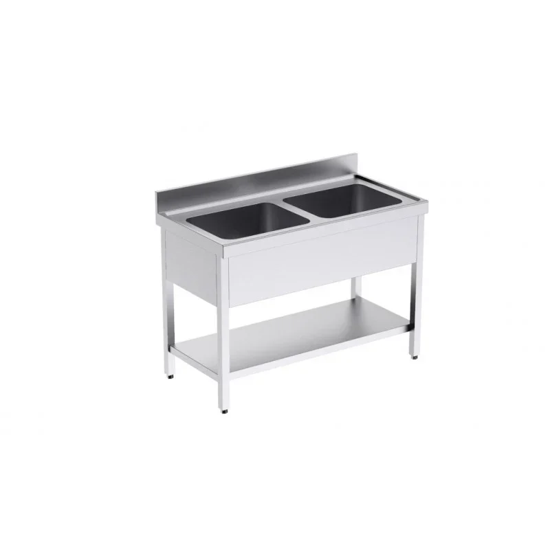 Haute Qualité Plonge 2 Bacs avec Etagère - L 1400 x P 700 mm