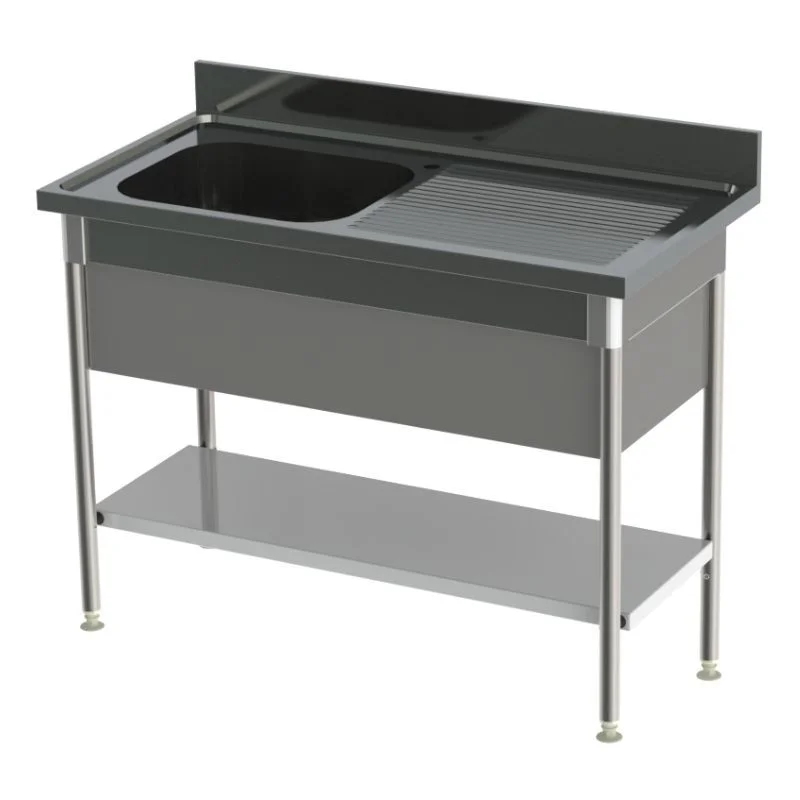 Plonge 1 Bac et Egouttoir à Droite avec Etagère et Cache Cuve - Série 600 - L 1200 mm Offre Limitée