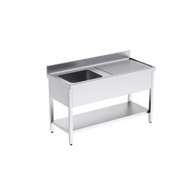 Plonge 1 Bac avec Etagère et Egouttoir à Droite - L 1400 x P 700 mm Prix Promo