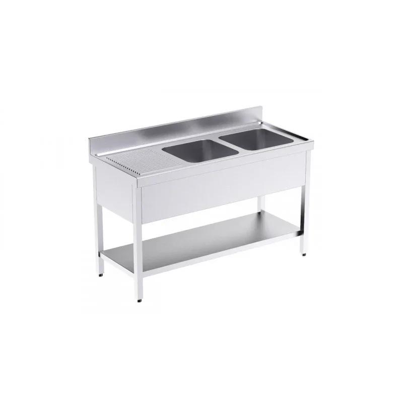 Plonge 2 Bacs avec Etagère et Egouttoir à Gauche - L 1600 x P 600 mm Jusqu’à Épuisement Des Stocks