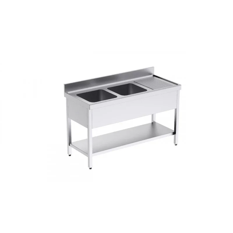 Plonge 2 Bacs avec Etagère et Egouttoir à Droite - L 1800 x P 700 mm Nouvel Arrivage
