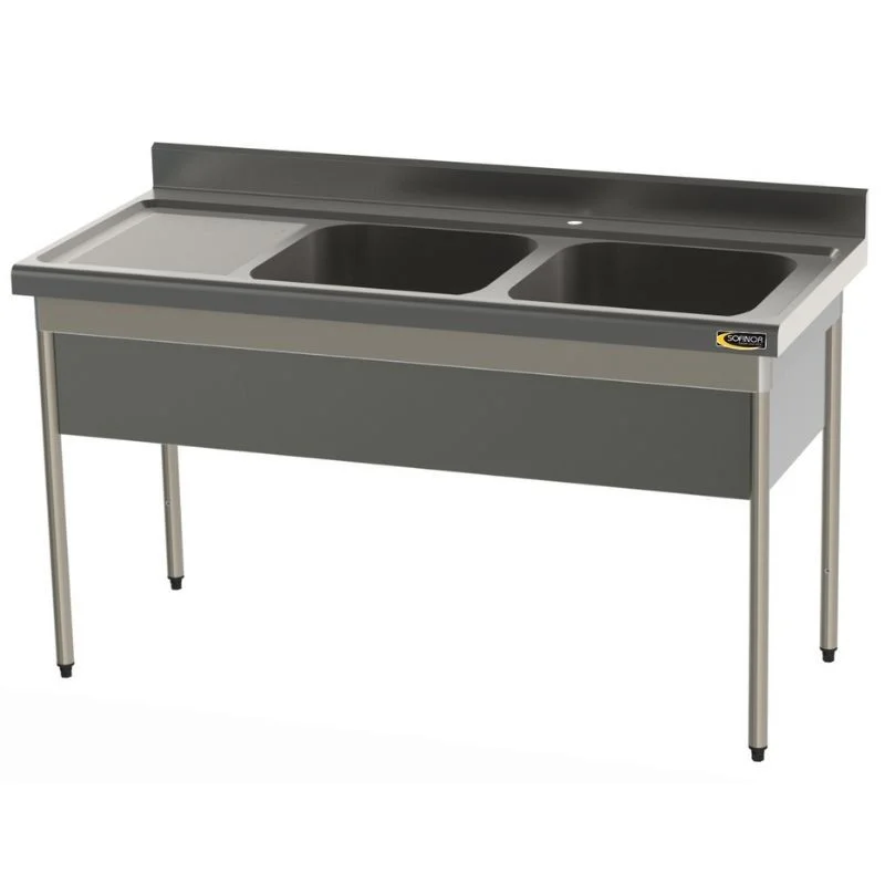 Plonge Standard 2 Bacs et Egouttoir à Gauche avec Cache-Cuve - P 700 - L 1600 mm Offre Du Jour