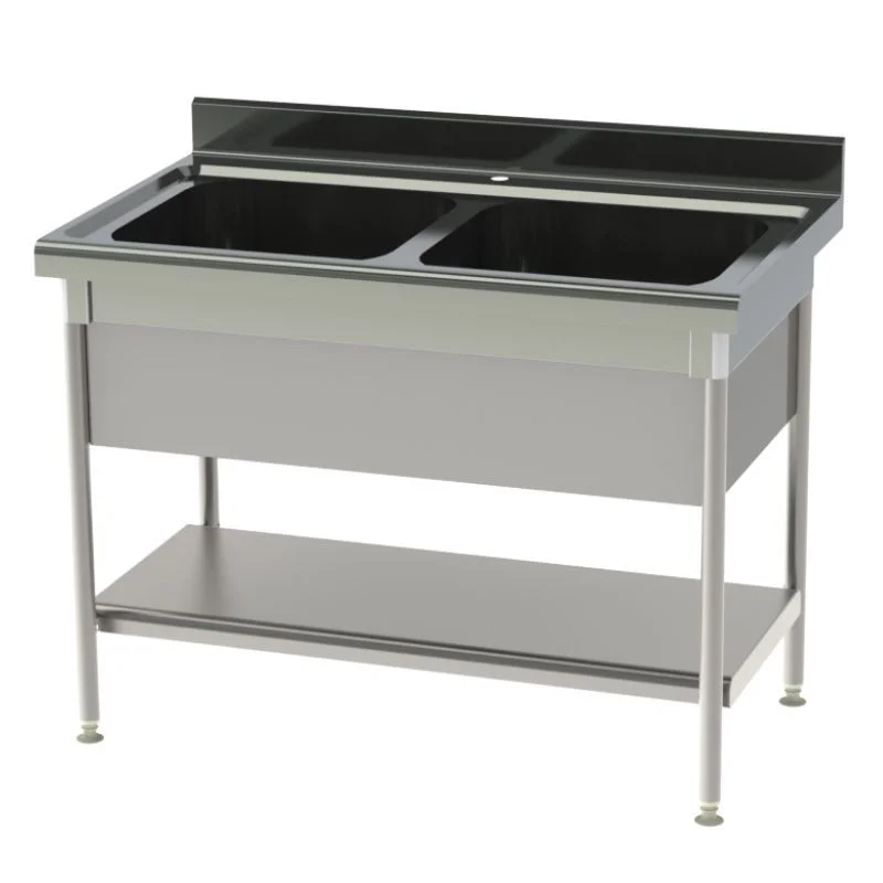 Offre Du Jour Plonge Standard 2 Bacs avec Etagère Pleine et Cache-Cuve - P 700 - L 1200 mm