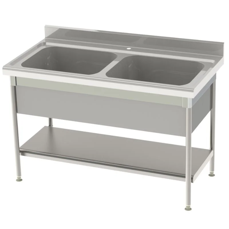Plonge 2 Bacs avec Cache-Cuve et Etagère Pleine - P 700 - L 1400 mm Offre Exclusive