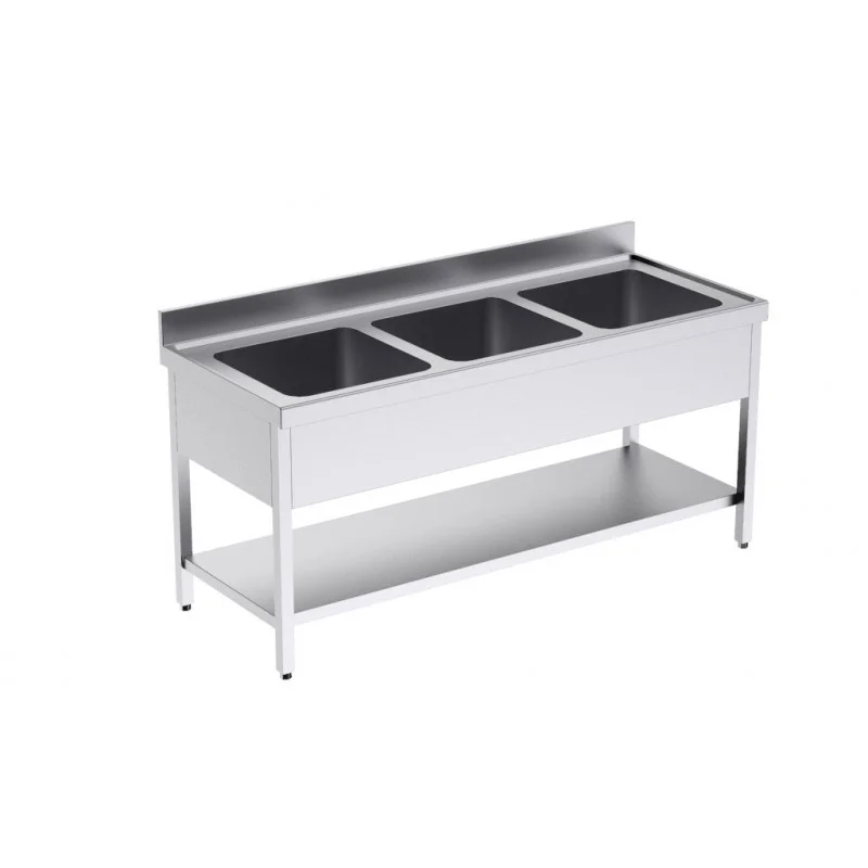 Plonge 3 Bacs avec Etagère - L 1800 x P 700 mm Commande En Gros