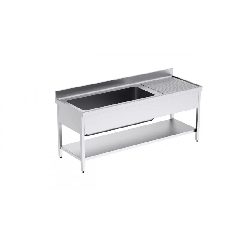 Produit De Marque Plonge 1 Bac avec Etagère et Egouttoir à Droite - L 2000 x P 700 mm