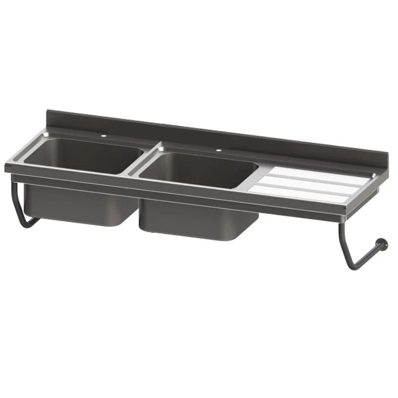 Plonge Suspendue à 2 Bacs 500 x 500 mm et Egouttoir à Droite - L 1800 mm Prix Promo