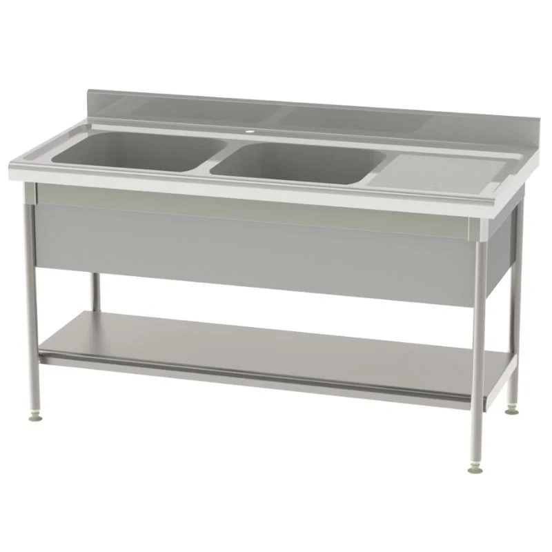 Plonge Standard 2 Bacs et Egouttoir à Droite avec Etagère Pleine et Cache-Cuve - P 700 - L 1600 mm Seulement Aujourd’hui