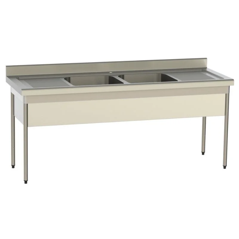 Nouvelle Collection Plonge Standard 2 Bacs et 2 Egouttoirs avec Cache-Cuve - P 700 - L 2100 mm
