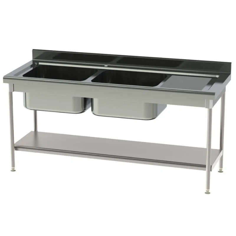 Prix Cassé Plonge 2 Bacs et Egouttoir à Droite avec Etagère Pleine - P 700 - L 1900 mm