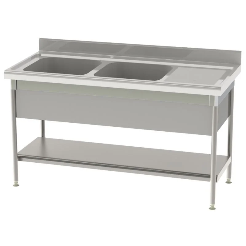 Acheter Direct Plonge Standard 2 Bacs et Egouttoir à Droite avec Etagère Pleine et Cache-Cuve - P 700 - L 1800 mm