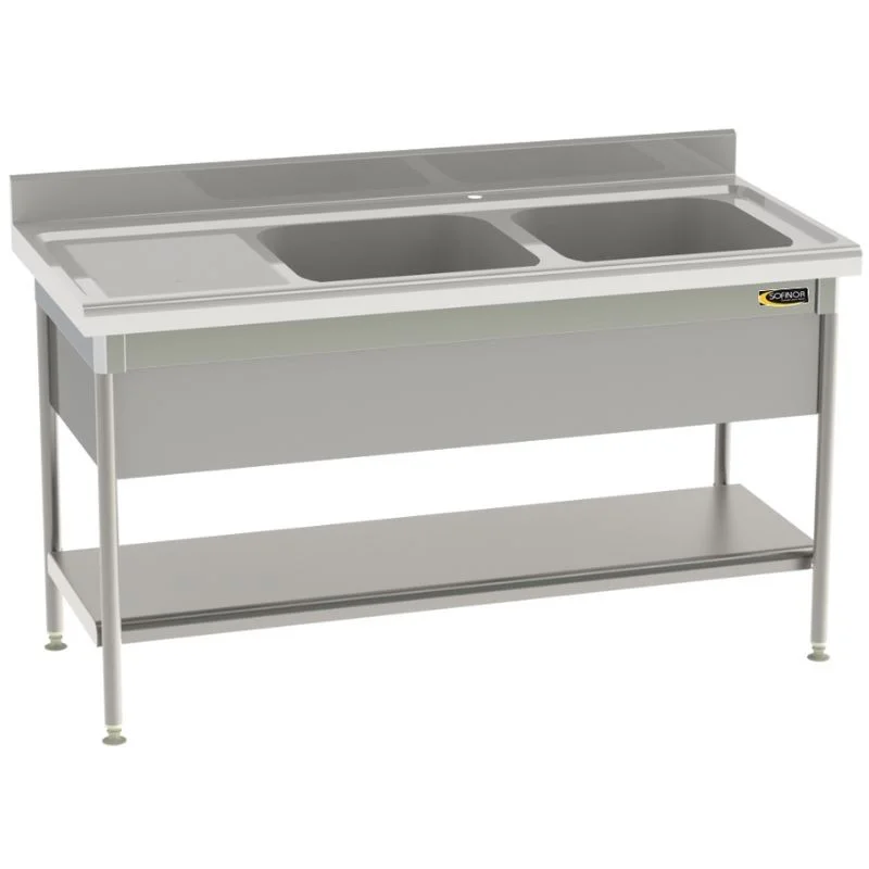 Must-Have Plonge Standard 2 Bacs et Egouttoir à Gauche avec Etagère Pleine et Cache-Cuve - P 700 - L 1800 mm