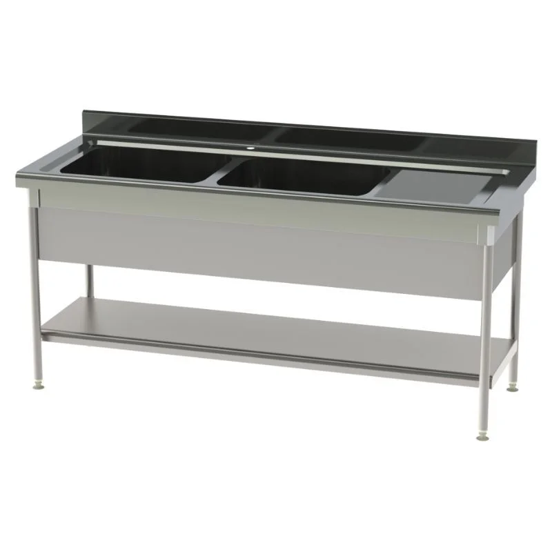 Plonge 2 Bacs et Egouttoir à Droite avec Cache-Cuve et Etagère Pleine - P 700 - L 1900 mm Promotion Saisonnière