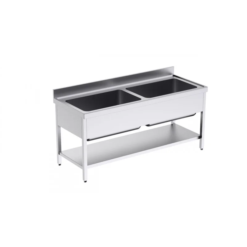 Vente Directe Plonge 2 Bacs avec Etagère - L 1800 x P 700 mm