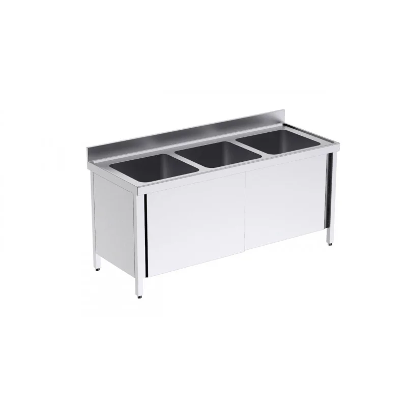Haute Qualité Plonge 3 Bacs avec Portes - L 1800 x P 700 mm
