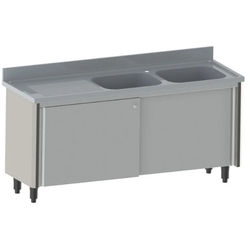 Offre Exclusive Meuble Plonge 2 Bacs et Egouttoir à Gauche - Série 600 - L 1800 mm