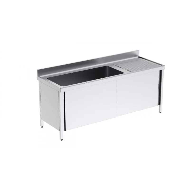 Plonge 1 Bac avec Portes et Egouttoir à Droite - L 1800 x P 700 mm Promotion