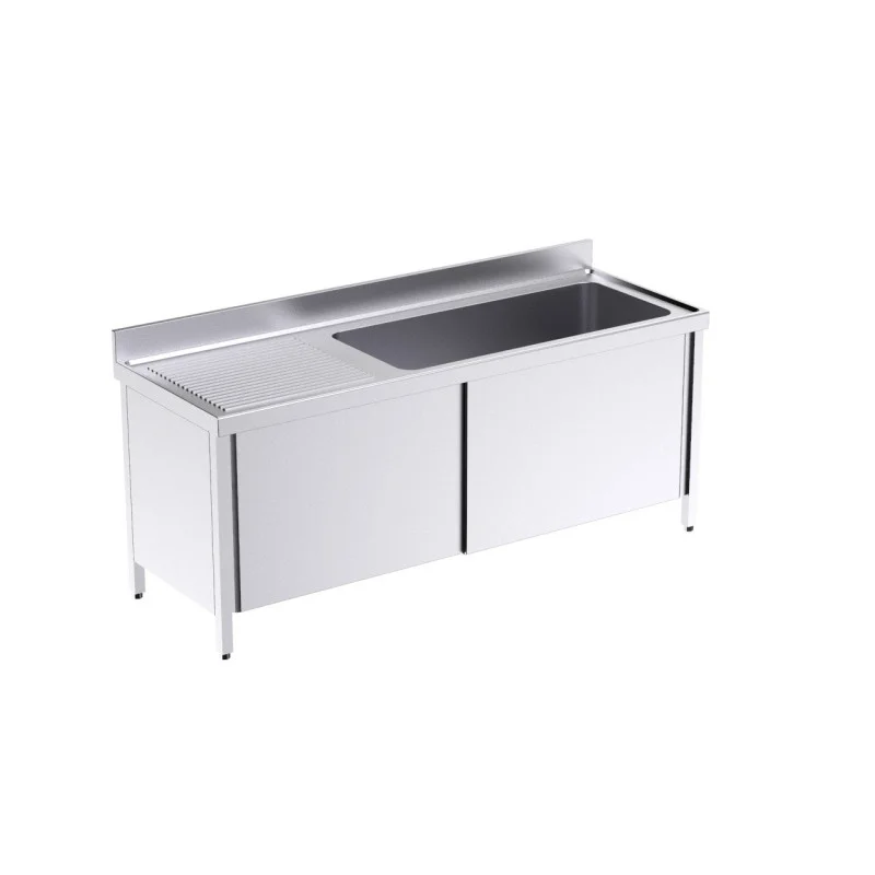 Paiement Sécurisé Plonge 1 Bac avec Portes et Egouttoir à Gauche - L 1800 x P 700 mm