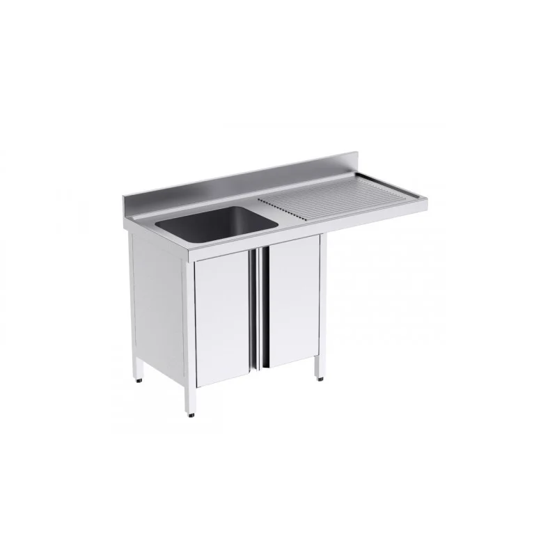 Plonge 1 Bac avec Portes Battantes et Passage pour Lave-Vaisselle à Droite - L 1400 x P 700 mm Bon Plan