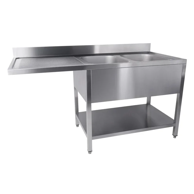 Nouvel Arrivage Plonge 2 Bacs et Passage pour Lave-Vaisselle à Gauche avec Dosseret et Etagère Démontable - L 1600 x P 700 mm