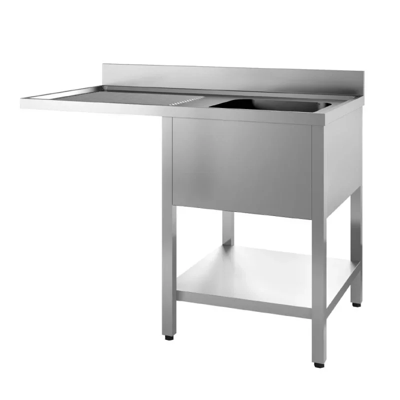 Plonge 1 Bac avec Etagère et Egouttoir avec Passage à Gauche - 1200 x 700 mm Meilleure Vente
