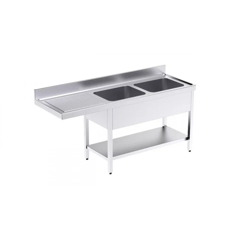 Vente Directe Plonge 2 Bacs avec Etagère et Passage pour Lave-Vaisselle à Gauche - L 1800 x P 700 mm