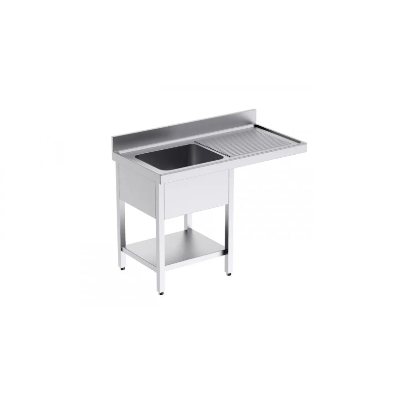 Commande En Gros Plonge 1 Bac avec Etagère et Passage pour Lave-Vaisselle à Droite - L 1400 x P 600 mm