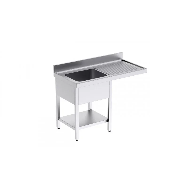 Plonge 1 Bac avec Etagère et Passage pour Lave-Vaisselle à Droite - L 1200 x P 600 mm Must-Have