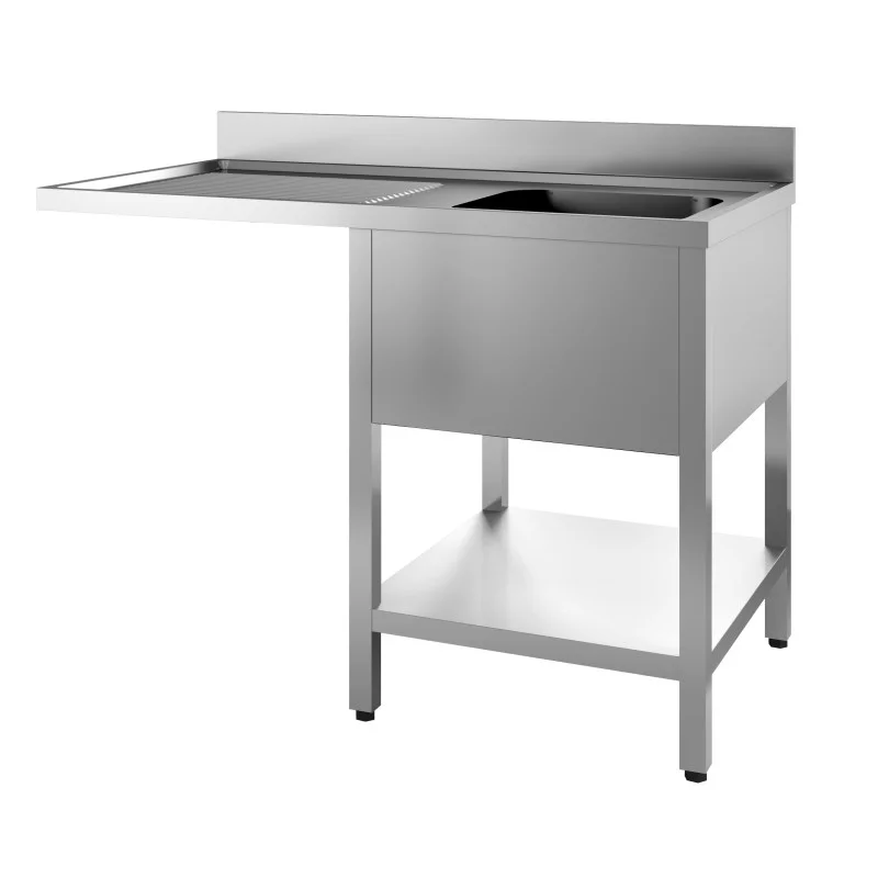 Plonge 1 Bac et Passage pour Lave-Vaisselle à Gauche avec Dosseret et Etagère Démontable - L 1400 x P 700 mm Offre Exclusive