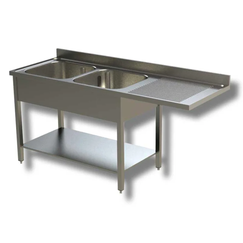 Plonge 2 Bacs avec Passage Lave-Vaisselle et Egouttoir à Droite - 2000 x 600 mm Authentique