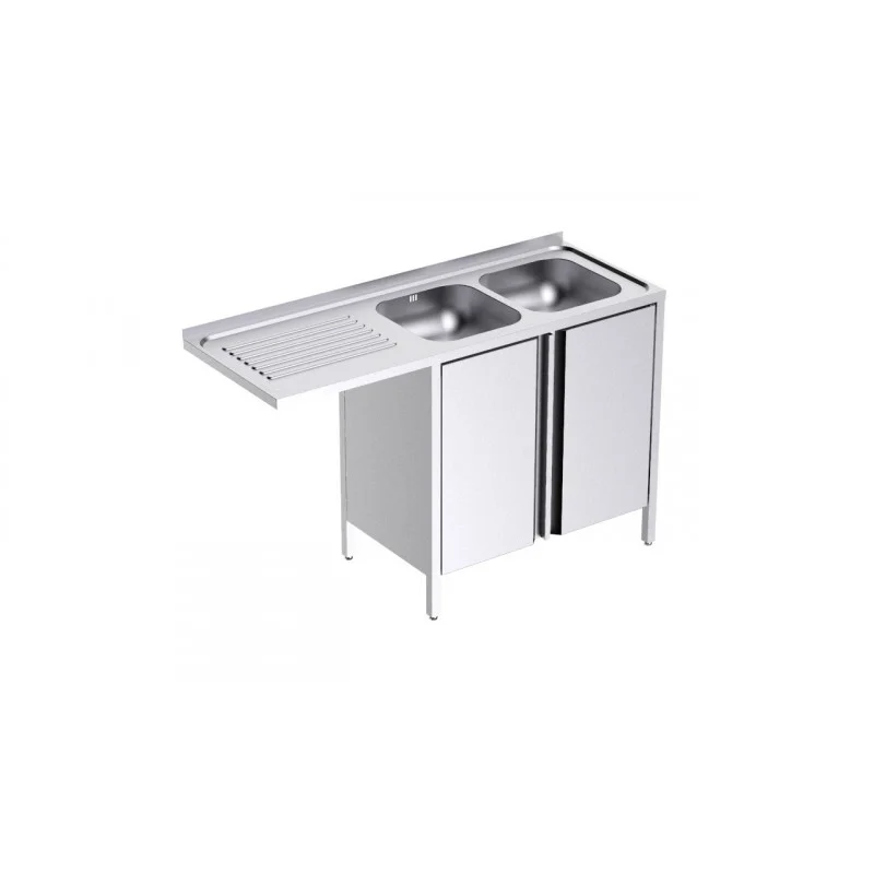 Affaire À Saisir Plonge 2 Bacs avec Portes et Passage pour Lave-Vaisselle à Gauche - L 1350 x P 500 mm