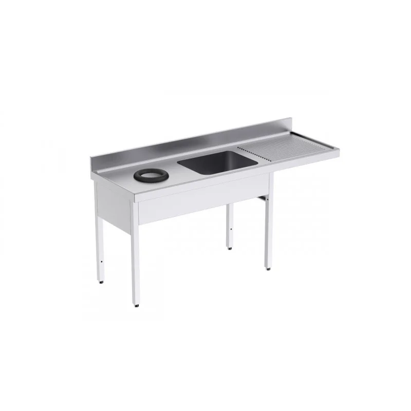 Plonge 1 Bac avec Passage pour Lave-Vaisselle, Egouttoir à Droite et Trou Vide-Déchets - L 1800 x P 600 mm Livraison Gratuite