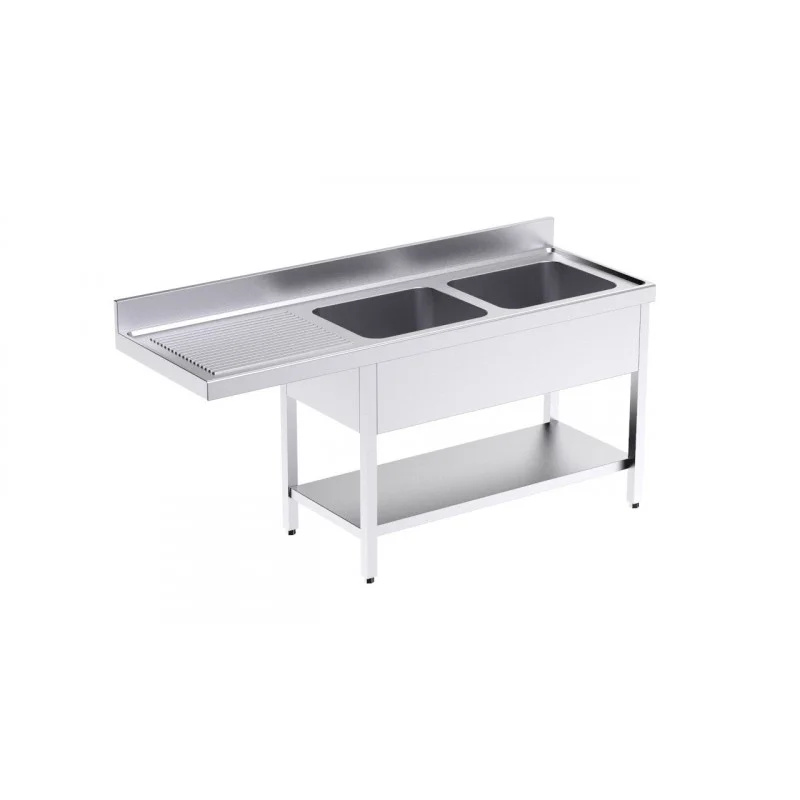 Plonge 2 Bacs avec Etagère et Passage pour Lave-Vaisselle à Gauche - L 1800 x P 600 mm Promotion