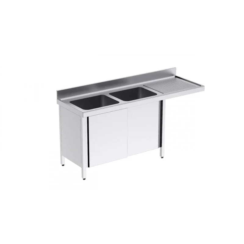 Promotion Plonge 2 Bacs avec Portes Coulissantes et Passage pour Lave-Vaisselle à Droite - L 1800 x P 700 mm