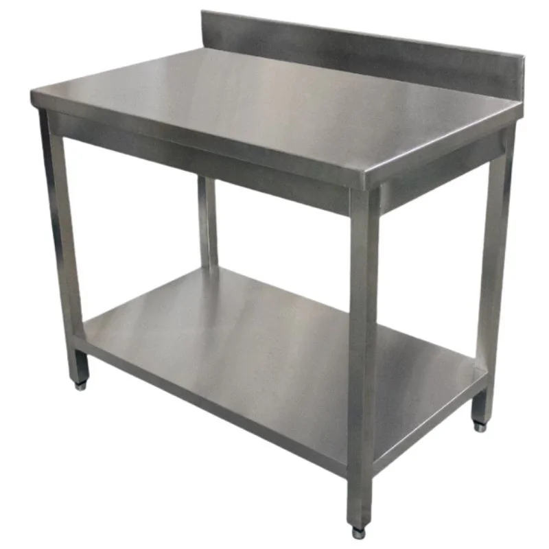 Authentique Table Inox avec Etagère et Dosseret - P 600 mm - L 1000 mm